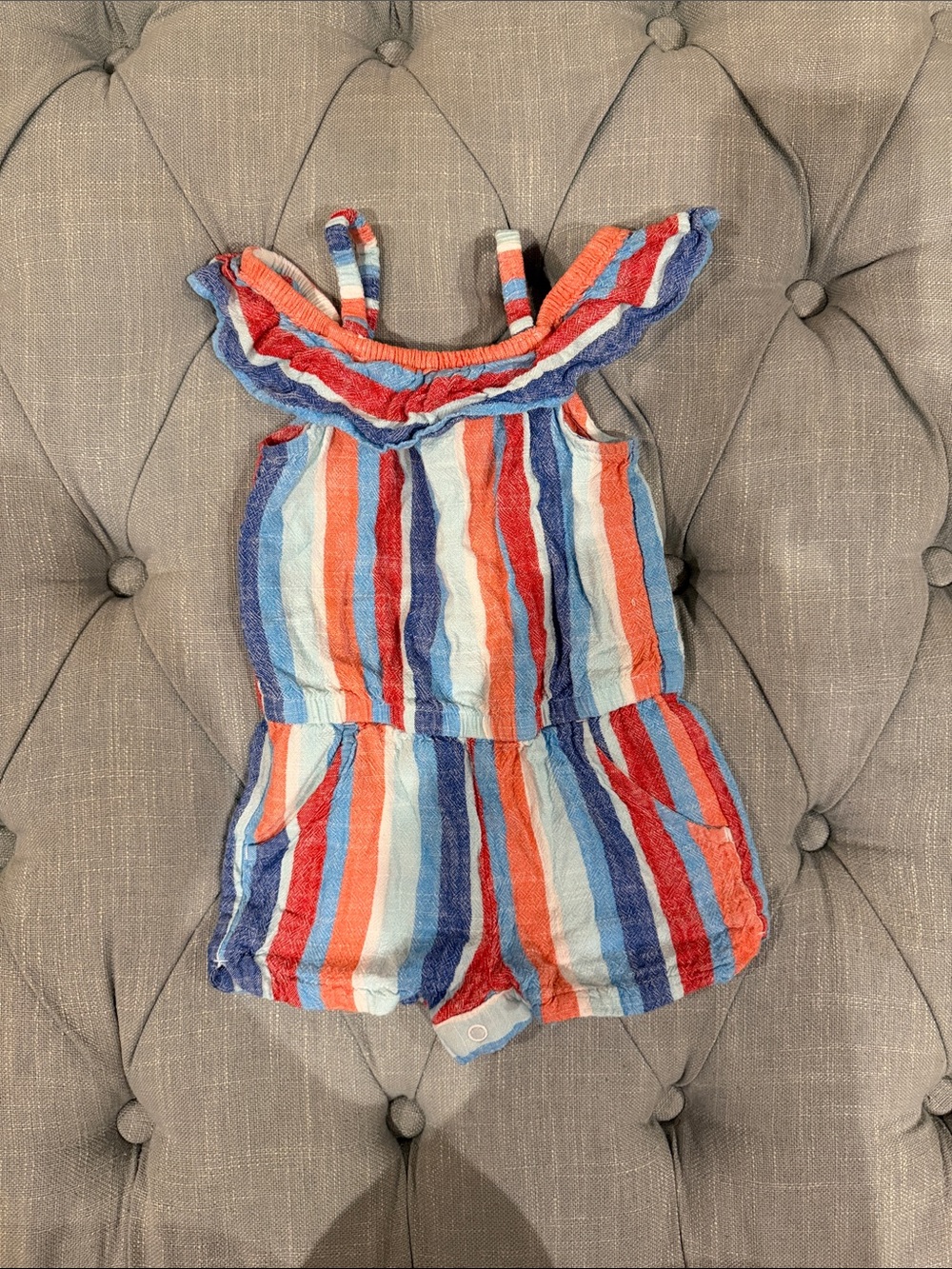 Cat & Jack Multicolor Striped Romper - Red, Blue, White